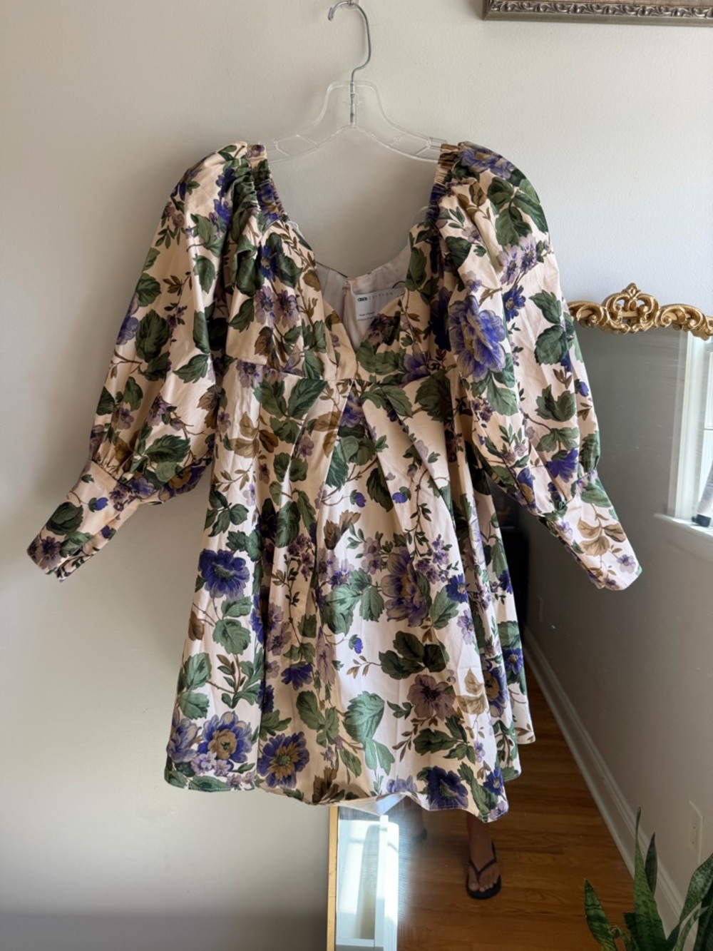 ASOS Cream Mini Dress with Green and Purple Floral Print
